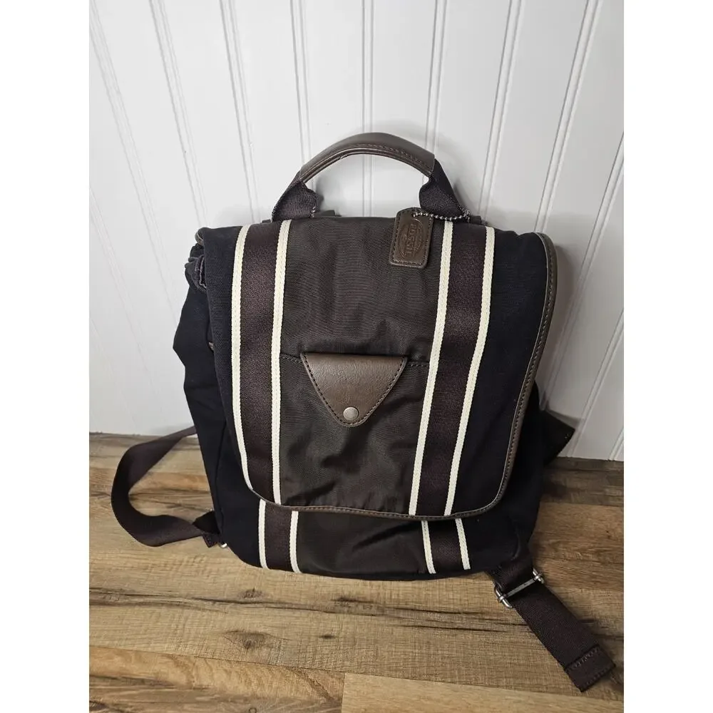 Fossil Lane Ruchsack Canvas Leather Backpack Bag Pockets Travel Work 13x16